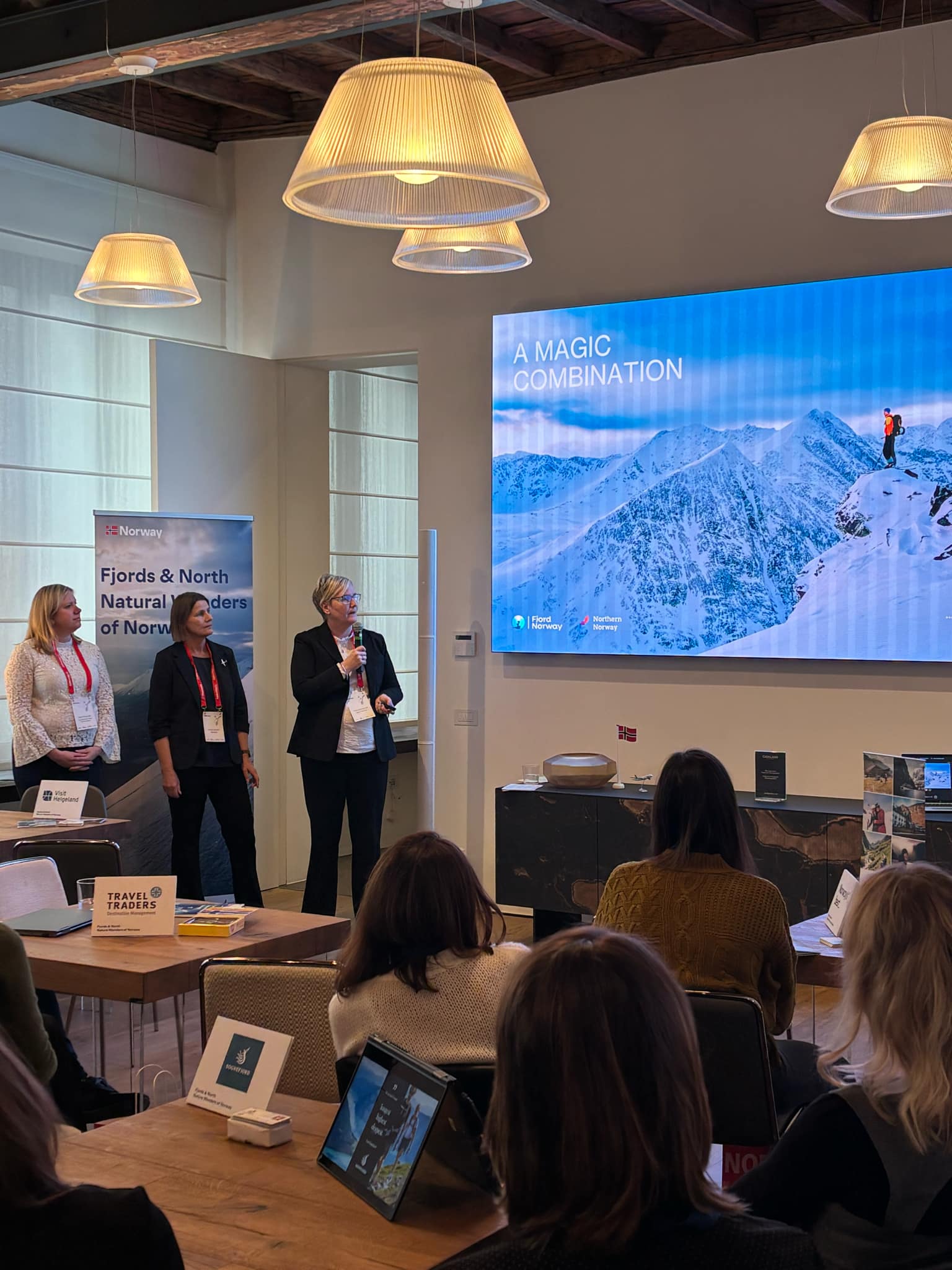 High-end og luksus workshop ILTM Cannes. F.v. Britt Gorniok fra Innovasjon Norge, Cedric Beguin fra Visit Bergen og Marianne Johnsen fra Fjord Norge.
